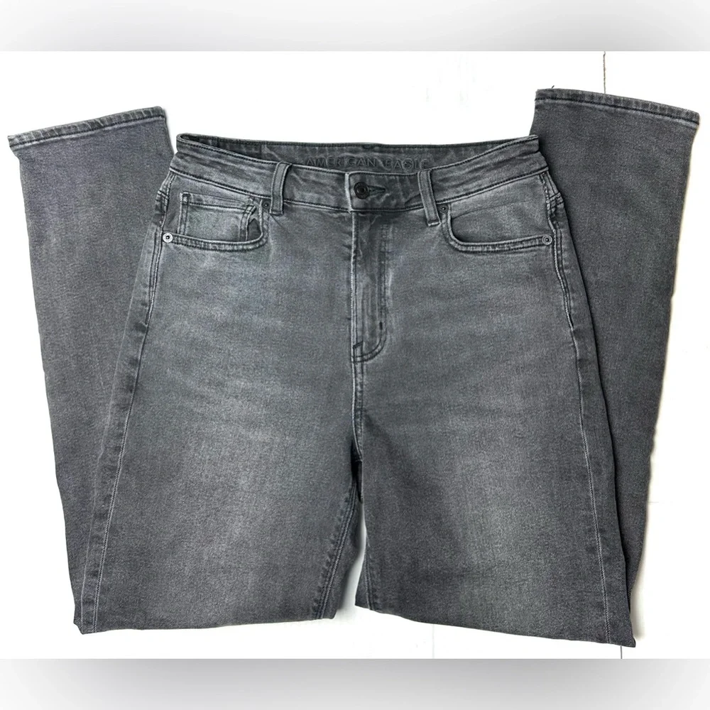 American Eagle Womens 4 Regular Mom Jeans Stretch Black Pockets High-Rise